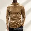 Amazon Transfronterizo 26 Otoño/Invierno Nuevo Manga Larga Moda Terciopelo Dorado Cuello Alto Ropa Interior Ropa para Hombre Europea y Americana Camiseta para Hombre