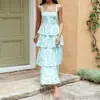 Moda Europea y Americana para Mujer Verano 2026: Elegante y Dulce Vestido Festivo Estampado Ajustado con Volantes y Tirantes