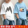 Camiseta de Manga Curta para Meninos Verão Tendência Bonita Estampada Top Estilo Coreano Infantil Solta Algodão Puro Respirável Gola Redonda Camiseta