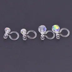 欧美跨境饰品 复古简约奢华水晶球树脂透明U型耳夹无耳洞耳夹批发