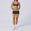 Pantalones de yoga rectos de pierna ancha con bloques de color a rayas transfronterizos, cintura alta plegable, conjunto sexy de sujetador de dos piezas falsas para correr y fitness