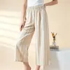 Venta al por mayor Envío directo Primavera Verano Algodón Lino Ropa de casa para mujer Cintura elástica Pierna ancha Pantalones cortos Casual Cómodo Pijama para el hogar