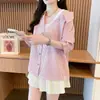 Camisa de Chifón con Retazos a Rayas Off-Shoulder Falsa de Dos Piezas, Fresca y Sencilla para Mujer, Nuevo Top de Verano de Talla Grande Holgado con Cuello Polo