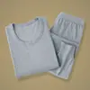 Conjunto de Roupa Térmica Masculina 100% Algodão para Outono, para Meia-Idade e Idosos, Camada Base Fina de Suéter e Calça de Algodão