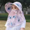 Nuevo sombrero de sol para mujer de verano, máscara protectora solar, sombrero todo en uno, chal, sombrero de sombrero para recoger té, sombrero de máscara agrícola para exteriores