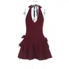 Nuevo Vestido Europeo y Americano Transfronterizo sin Mangas Halter, Vestido Jacquard Transfronterizo con Escote en V y Lazo de Jacquard Y2K