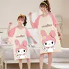 Verano Nuevo Camisón Infantil de Dibujos Animados para el Hogar Ropa Familiar de Verano para Madre e Hija Pijamas de Algodón de Manga Corta para Niños Medianos y Grandes