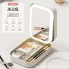 Espejo de Maquillaje LED Espejo de una Cara Espejo Plateado Bolsa de Almacenamiento para Cosméticos Espejo de Tocador Portátil Caja de Almacenamiento a Prueba de Polvo con Lámpara