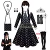 Fantasia Cosplay de Halloween Infantil Família Addams Quarta-Feira Negra Vestido com Lapela para Menina