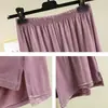 Shorts Modal de Cintura Alta Tamanho Grande Feminino Verão Menina Plus Size Soltos Versátil Casual Calças de Perna Larga Finas Calças de Pijama Cor Sólida