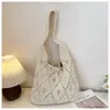 Bolsa de palha de grande capacidade para mulheres, nova bolsa tote de algodão primavera-verão 2026, moderna e versátil, bolsa de ombro casual para o dia a dia