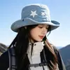 Sombrero de Pescador Plegable de Mezclilla con Ala Ancha y Estrellas, Estilo Nuevo 2026 para Mujer, Sombrero de Montaña de Ala Ancha para Viajes al Aire Libre, Sombrero Protector Solar