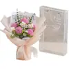 Rosa de flor artificial finalizada com caixa, buquê de crochê de lã de flor artificial tecido à mão para presente de feriado de amigos