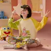 Suéter de Algodón Holgado para Primavera y Otoño para Niños y Niñas de Tallas Mediana y Grande Ropa de Casa Pijamas Pantalones de Manga Larga de Dibujos Animados para Adolescentes