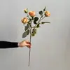 Rosas Vintage de Alta Qualidade para Comércio Exterior, Flores Artificiais Atacado para Casamento e Decoração de Casa, Flores Artificiais de Rosa Vintage com 5 Cabeças