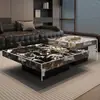 Mesa de Café Minimalista de Pizarra Estilo Italiano, Moderna Lujo Ligero Sala de Estar Uso Doméstico, Combinación Cuadrada para Apartamento Pequeño de Gama Alta