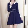 Vestido Suéter de Base Listrado Contrastante Estilo Coreano Outono 2025 Vestido Tricô Slim Linha A para Mulheres Trbottomy