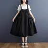 Vestido de tirantes estilo coreano nuevo para el verano de 2026, vestido artístico versátil holgado talla grande para mujer, de longitud media para mujeres talla grande