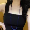 Design Retro de Alta Qualidade Lápis Lazúli Natural Safira Artificial Corrente Longa para Suéter Corrente de Clavícula para Mulheres