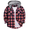 Camisa xadrez com capuz transfronteiriça masculina 2023 comércio exterior outono estilo Harajuku camisa xadrez com capuz camisa casual masculina