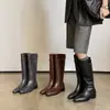Botas de Caballero Estilo Británico Piel de Vaca Completa Hebilla Pequeña 2026 Invierno Tacón Medio Grueso Punta Cuadrada Pequeña Piel Genuina Caña Alta Botas Largas Mujer 41