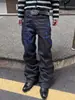 Jeans Rectos de Mezclilla Cruda Bordados Estilo Retro Americano para Hombre, Pantalones Casuales Sueltos Elegantes de Calle Negros