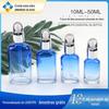 Em Estoque Frasco de Vidro 10ml Gradiente Azul Amostra Frasco de Óleo Essencial com Tampa Prata Alumínio Redondo Plano Squeeze 30ml Frasco conta-gotas Selo