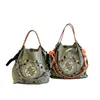Bolso de hombro de lona bordado con bordado floral, bolso de mano para mujer, diseño casual y simple, versátil para el uso diario