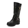 4045 Tamanho Grande Europeu e Americano Comércio Exterior Transfronteiriço Outono e Inverno Botas Femininas Fivela Zíper Decoração Salto Bloco Calçar Botas de Cavaleiro Botas Altas