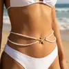 Cadena de Cintura Doble Capa de Perlas Artificiales y Estrella de Mar Estilo Europeo y Americano Transfronteriza, Cadena Corporal de Perlas para Bikini de Chica Popular de Verano, Vacaciones en la Playa