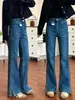 Jeans Azul com Fenda Larga e Microfenda Feminino plus size menina cheinha Primavera e Verão Novo Stretch Emagrecedor Calças Flare Sem Barra