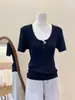 Disponible en Cuatro Colores~ Camiseta de Punto de Manga Corta Elegante Ajustada Minimalista de Alta Gama con Bloques de Color acanalados