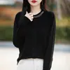 Suéter de Punto para Mujer de la Nueva Colección Otoño/Invierno 2026, Jersey de Cuello Redondo con Botones Decorados con Pedrería, Suéter Falso de Cárdigan, Camiseta Básica para Mujer