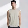 Camiseta sin mangas de algodón y seda para hombre, para fitness, con sensación fresca de seda helada, camiseta sin mangas deportiva, camiseta sin mangas antibacteriana 7A, sudadera de color liso para baloncesto