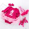Vestido de tubo de manga larga para bebé transfronterizo, niña de 0 a 2 años, mono rosa, vestido de una pieza, traje de cuatro piezas para niños
