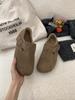 2025 Novo Estilo de Inverno Couro Genuíno Mais Veludo Bico Redondo Birkenstock Sapatos Fivela de Cinto Salto Grosso Aumento de Altura em Uma Perna Sapatos para Mulheres