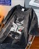 Camiseta de Verano Americana de Manga Corta para Mujer Lavada Vieja Algodón Pesado Talla Grande Ins Tendencia Calle Alta Europea y Americana Top de Manga Media