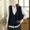 Colete de Tricô com Decote V para Primavera e Outono para Mulheres, Novo Cardigã Sem Mangas de Outono, Colete Suéter Versátil Solto para Looks de Trabalho