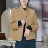 Elegante Trench Coat Curto com Gola Alta Redutor de Idade para Mulheres 2026 Novo Casaco Top Solto de Primavera e Outono para Mulheres