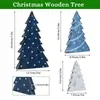 Nuevo adorno de madera para árbol de Navidad nevado en tonos azules transfronterizos, juego de tres piezas, decoración navideña de escritorio con escena invernal de nieve