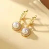 Pendientes de Perla de Cobre Ecológicos Más Vendidos Transfronterizos para Mujer, Modernos y Elegantes con un Toque de Lujo, Pendientes de Perla Incrustados con Diamantes