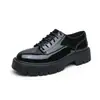 Zapatos de Cuero Gruesos Brillantes con Suela Gruesa para Hombres Estilo Británico Juvenil de Caña Baja Formal de Negocios Zapatos de Cuero Modernos con Cordones Zapatos para Novio