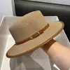 Sombrero de Paja Tejida Plano Estilo Francés, Sombrero con Hebilla de Moda Estilo Británico, Sombrero de Sol de Ala Ancha para Salidas de Verano a la Playa