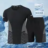 Conjunto de Seda de Gelo Masculino Verão Secagem Rápida Elástico Fino Manga Curta Calça Conjunto Completo Camiseta Casual Masculina Conjunto de Duas Peças Masculino Moderno