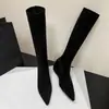 Botas Altas Confortables Versátiles de Punta para Aumentar la Altura para Mujer, Botas de Gamuza para Mujer, Botas Altas de Primavera y Otoño, Botas Ajustadas Elásticas, Botas Altas