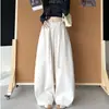 Calça Scimitar Grossa com Forro de Lã para Mulheres 2025 Novo Estilo Amber Shimmer Bolso Solta Emagrecimento Versátil Calça de Pernas Largas para Mulheres