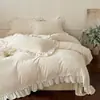 Estilo Princesa Francesa Encaje Cálido Tallado Terciopelo de Leche Juego de Sábanas de Cuatro Piezas Espesado Doble Cara Coralina Funda de Edredón