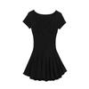 Vestido Preto Decote V Manga Curta Cintura para Mulheres 2025 Verão Elegante Cintura Hot Girl Pura Luxúria Sexy Saia Curta