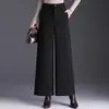 Pantalones Elegantes de Mezcla de Lana de Pierna Ancha para Mujer Otoño Invierno 2026 Nuevos Pantalones Gruesos de Cintura Alta Cortos con Diseño de Botones Pantalones Casuales Versátiles