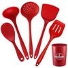 Juego de utensilios de cocina de silicona todo incluido Espátula Cuchara sopera de silicona sartén antiadherente cuchara para arroz colador cubo de almacenamiento resistente a altas temperaturas juego de 5 piezas